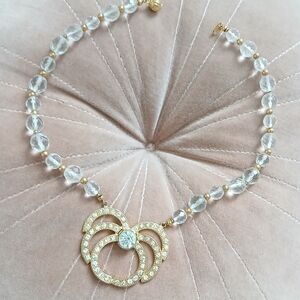 Vintage Cut glass gold tone necklace,rhinestones, statement, 18", mint, rare